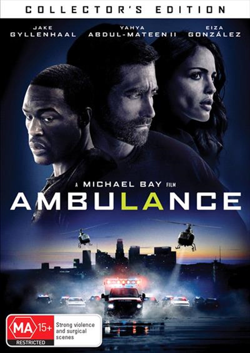 Ambulance - Collector's Edition DVD cover featuring intense action scenes and the main cast.