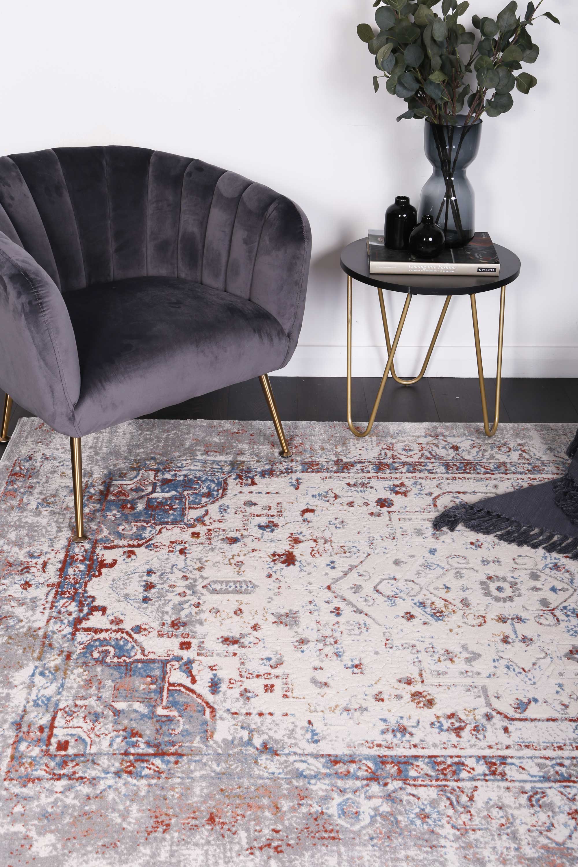 Amelia Grey Multi Contemporary Rug measuring 240x330 cm with abstract designs, perfect for modern home decor.