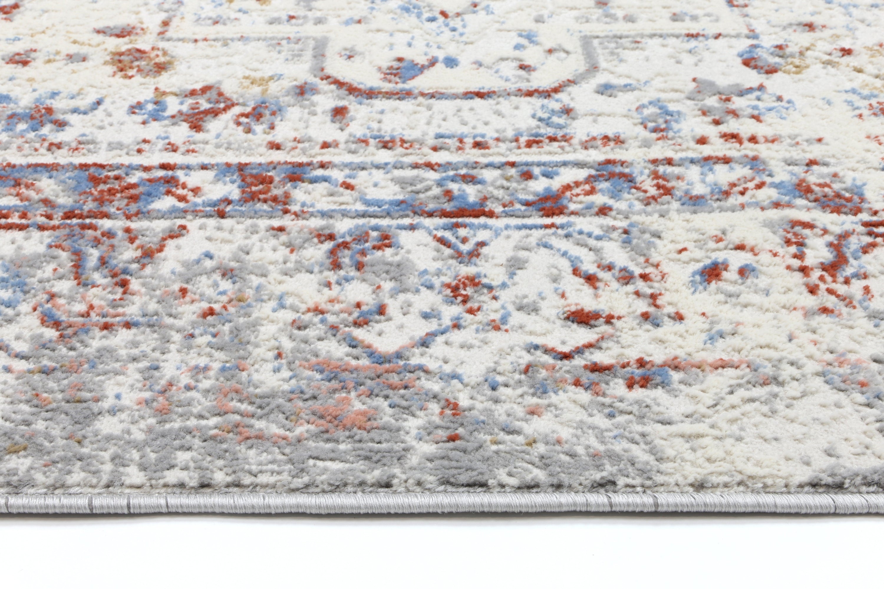 Amelia Grey Multi Contemporary Rug measuring 240x330 cm with abstract designs, perfect for modern home decor.