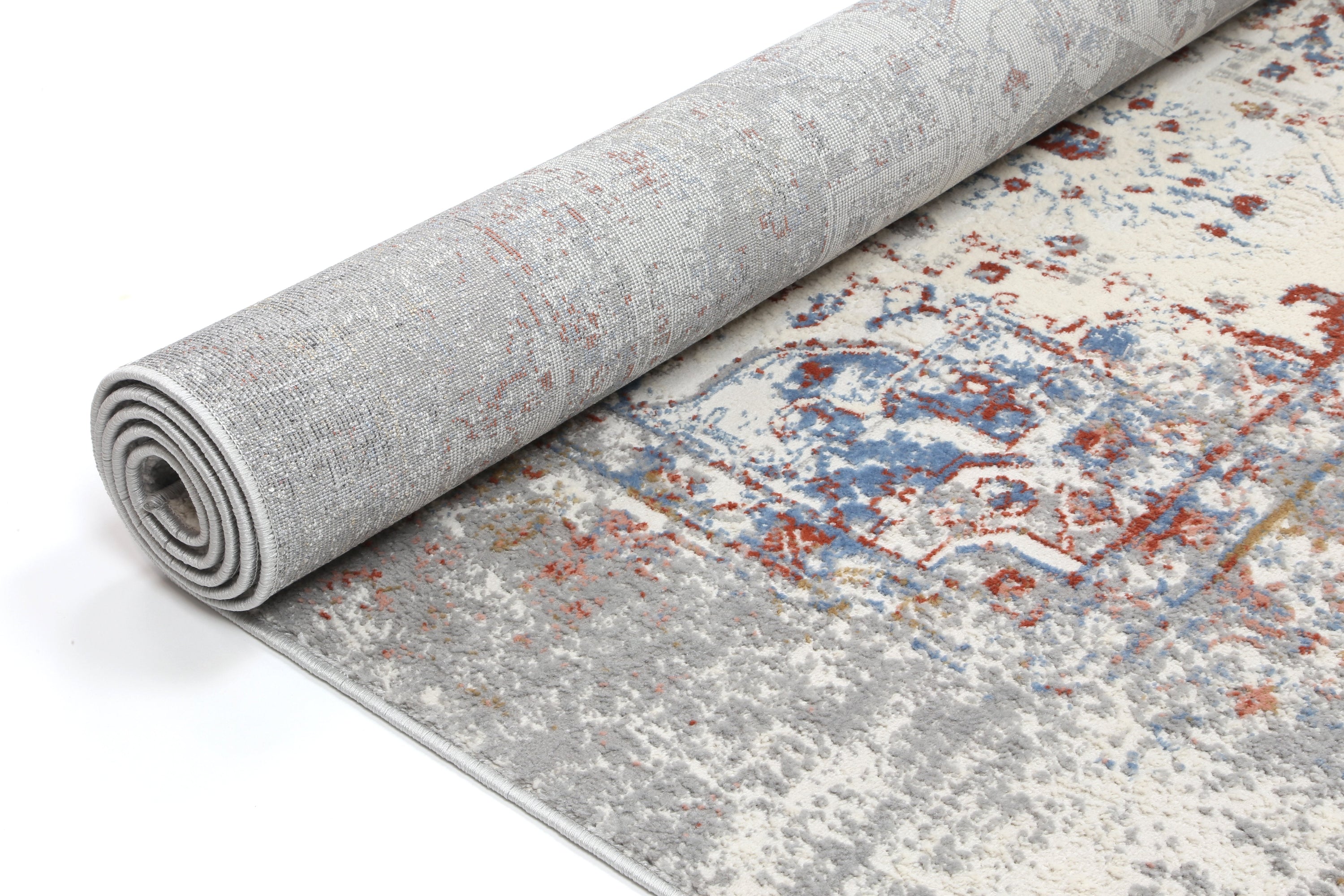 Amelia Grey Multi Contemporary Rug measuring 240x330 cm with abstract designs, perfect for modern home decor.
