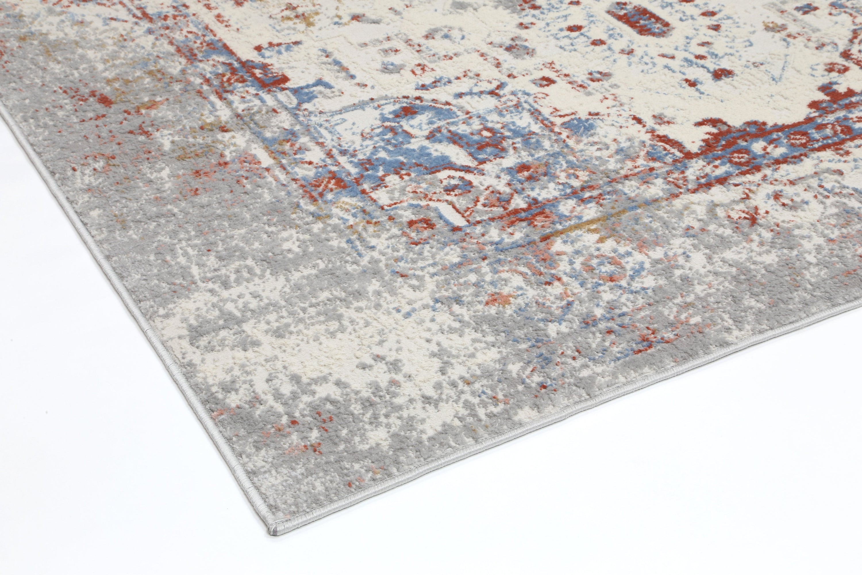 Amelia Grey Multi Contemporary Rug measuring 240x330 cm with abstract designs, perfect for modern home decor.
