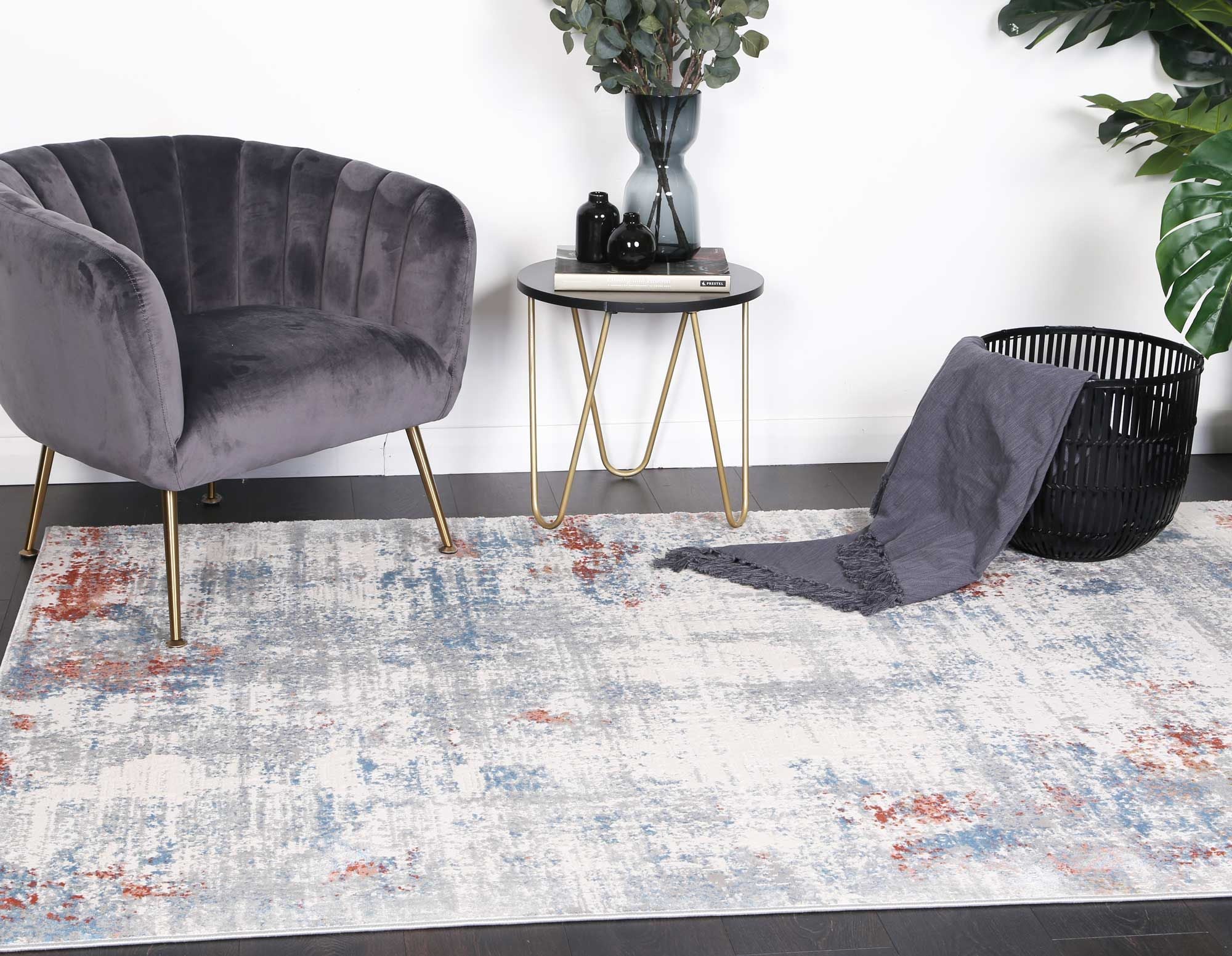 Amelia Grey Multi Modern Rug 160x230 cm with abstract patterns and a soft texture, ideal for stylish home decor.