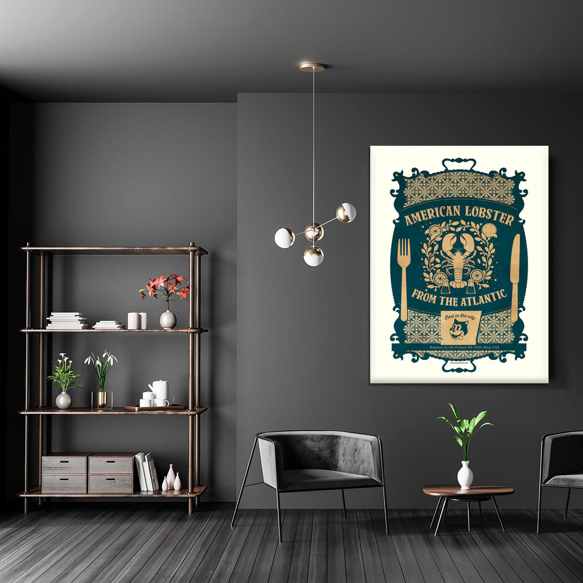 A vibrant American Lobster canvas print showcasing intricate details and rich colors, perfect for home decor.