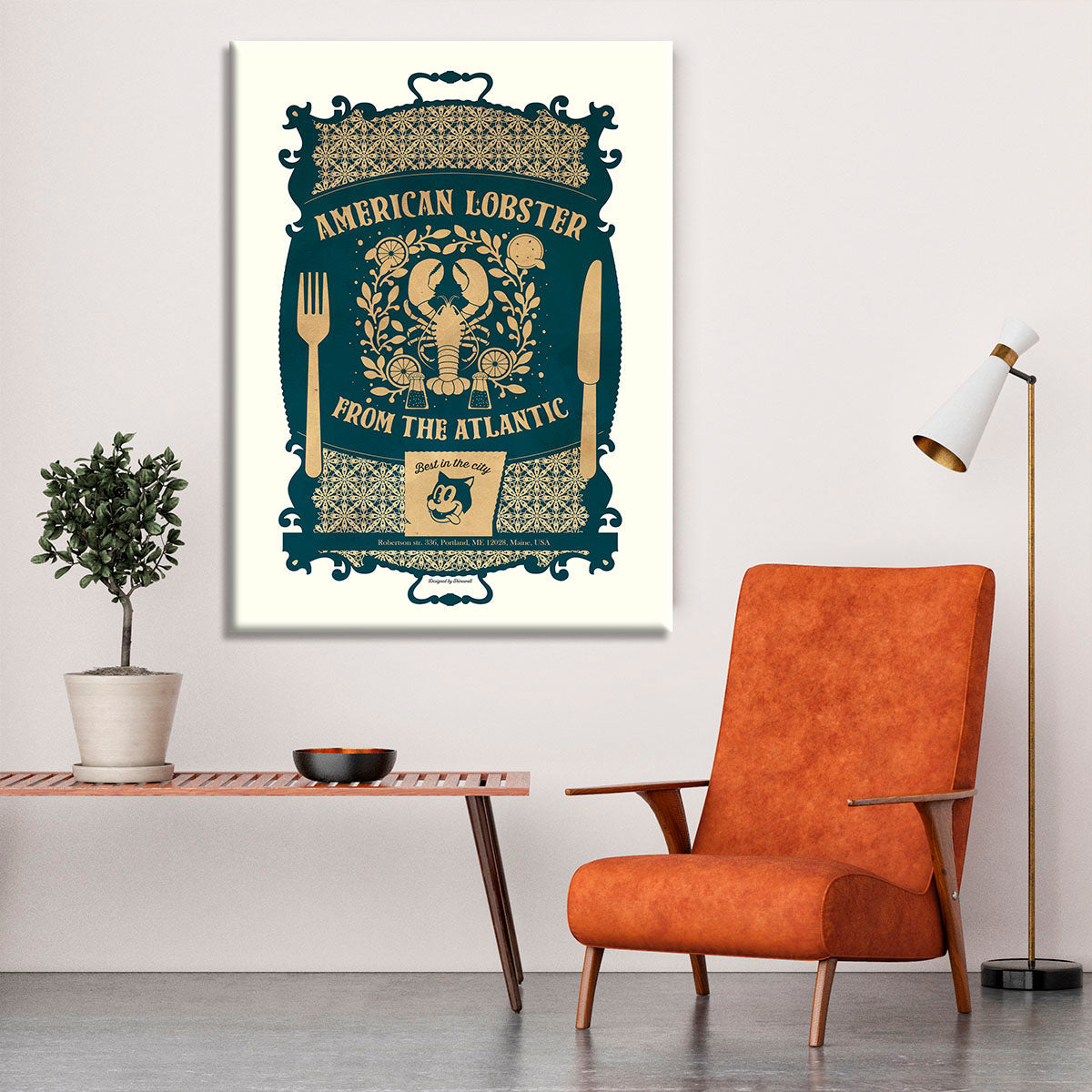 A vibrant American Lobster canvas print showcasing intricate details and rich colors, perfect for home decor.