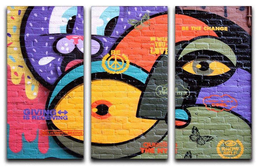 Amsterdam Graffiti 3 Split Panel Canvas Print showcasing vibrant urban art in three panels.