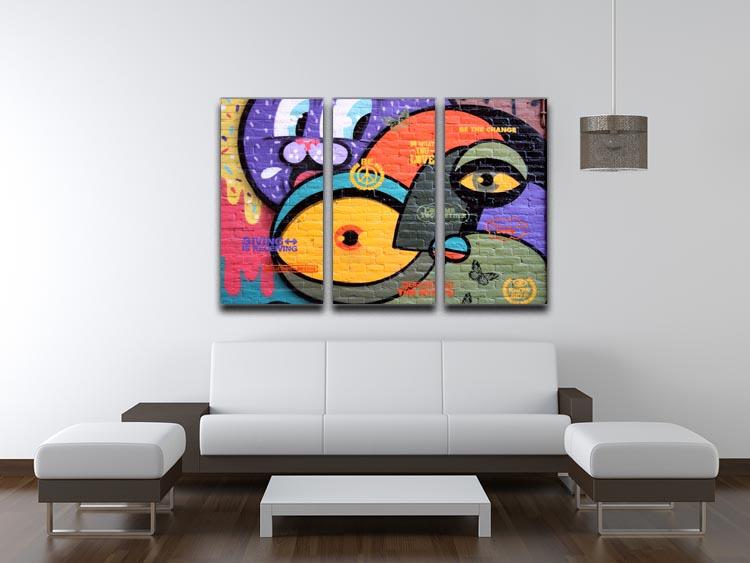 Amsterdam Graffiti 3 Split Panel Canvas Print showcasing vibrant urban art in three panels.