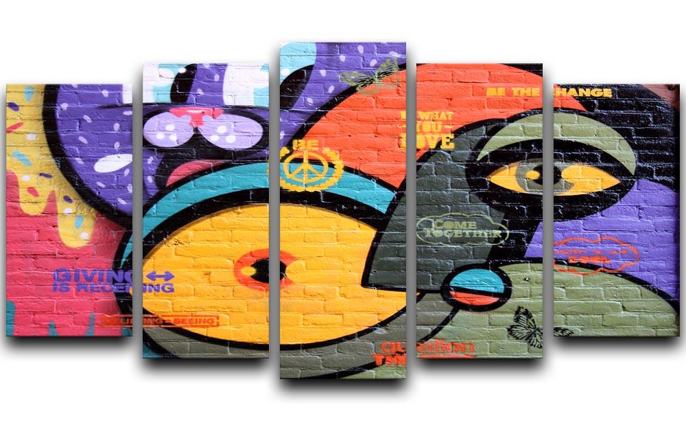 Amsterdam Graffiti 5 Split Panel Canvas artwork featuring vibrant street art in a dynamic 5-panel arrangement.