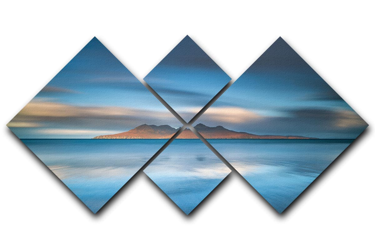 Epic Sunrise In Eigg 4 Square Multi Panel Canvas showcasing a vibrant sunrise over the Isle of Eigg, divided into four equal panels.