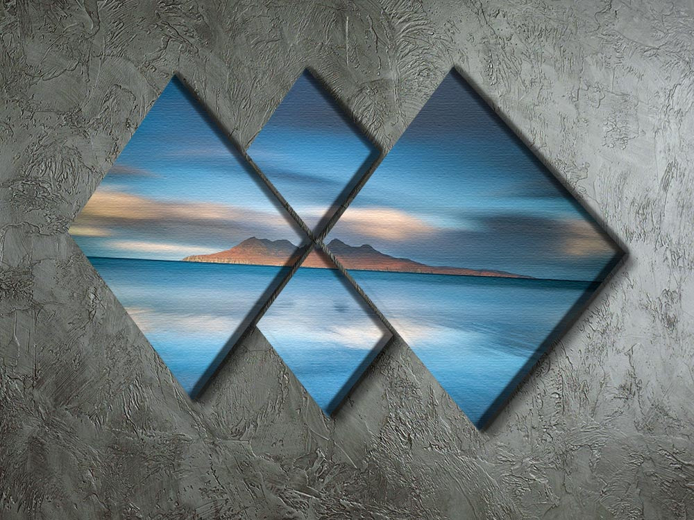 Epic Sunrise In Eigg 4 Square Multi Panel Canvas showcasing a vibrant sunrise over the Isle of Eigg, divided into four equal panels.