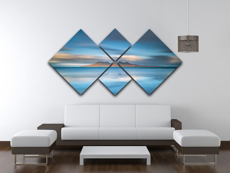 Epic Sunrise In Eigg 4 Square Multi Panel Canvas showcasing a vibrant sunrise over the Isle of Eigg, divided into four equal panels.