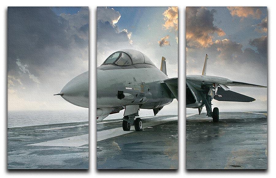A stunning 3-panel canvas print featuring a jet fighter, showcasing vibrant colors and intricate details, perfect for home or office decor.