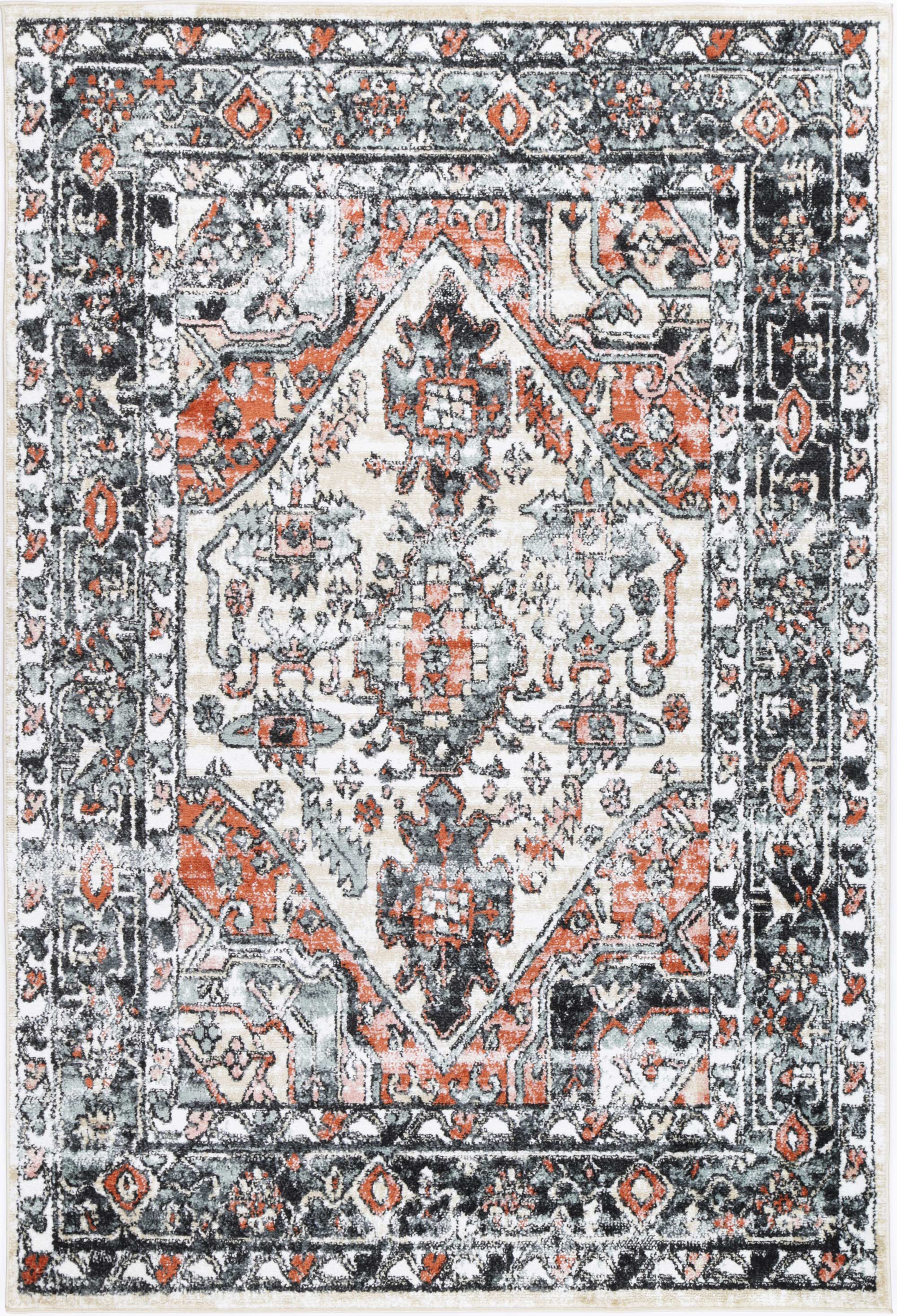Anatolia Traditional Beige Black Rug 240x330cm featuring intricate patterns in beige, black, and terracotta colors, perfect for home decor.