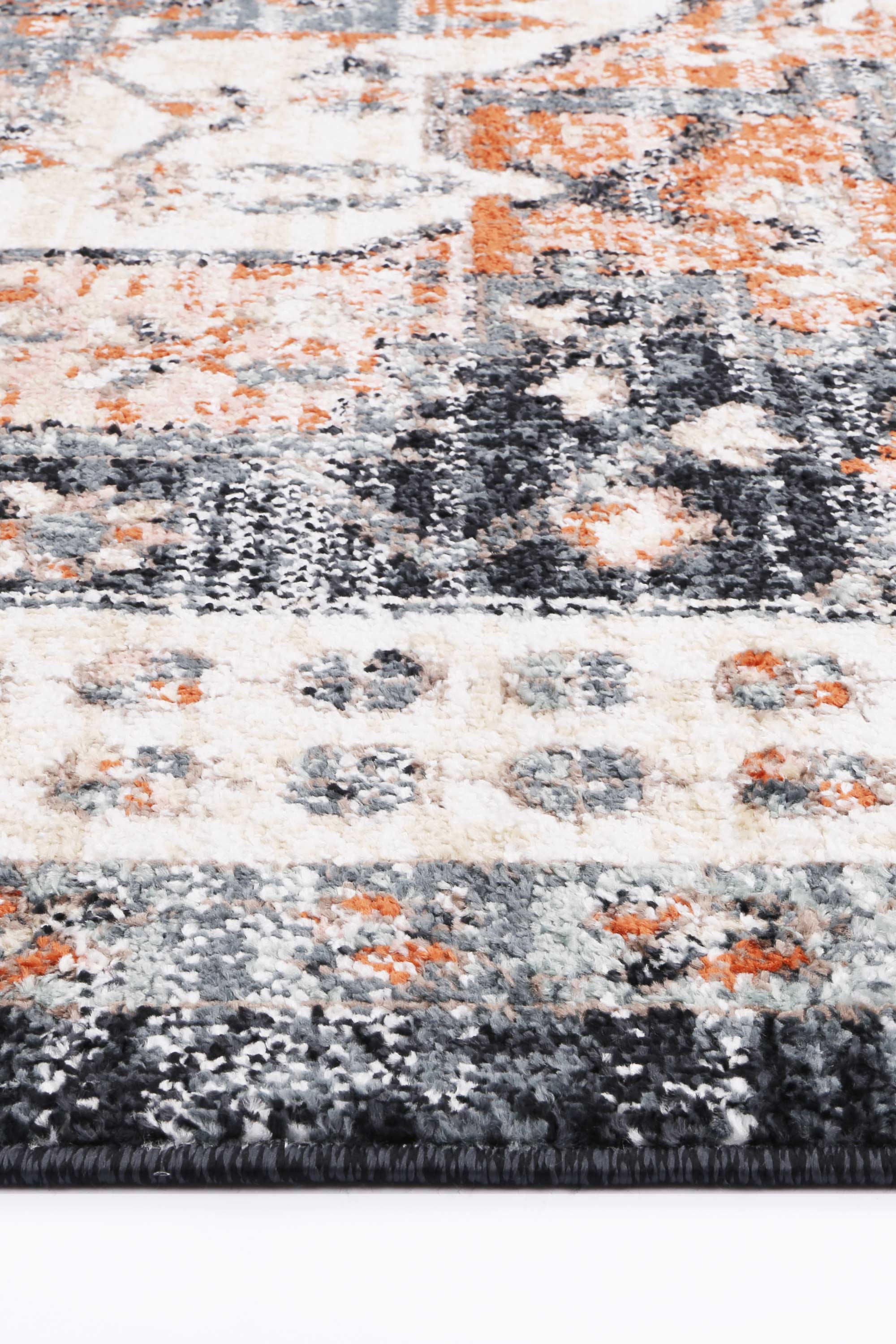 Anatolia Traditional Cream Black Rug 280x380cm showcasing intricate patterns in black, grey, cream, and terracotta colors.