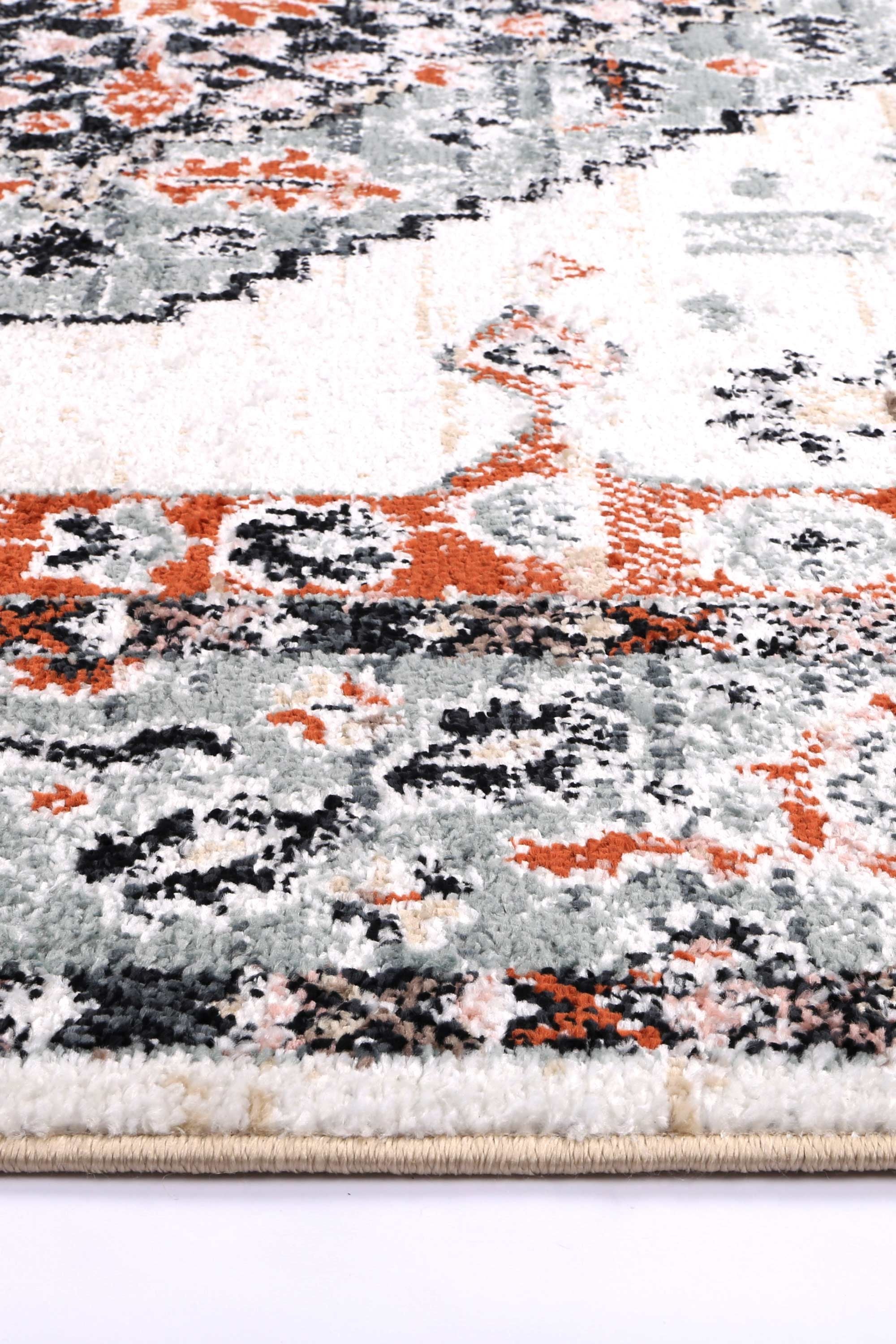 Anatolia Traditional Cream Terracotta Rug measuring 160x230cm, featuring intricate patterns in black, grey, cream, and terracotta colors.