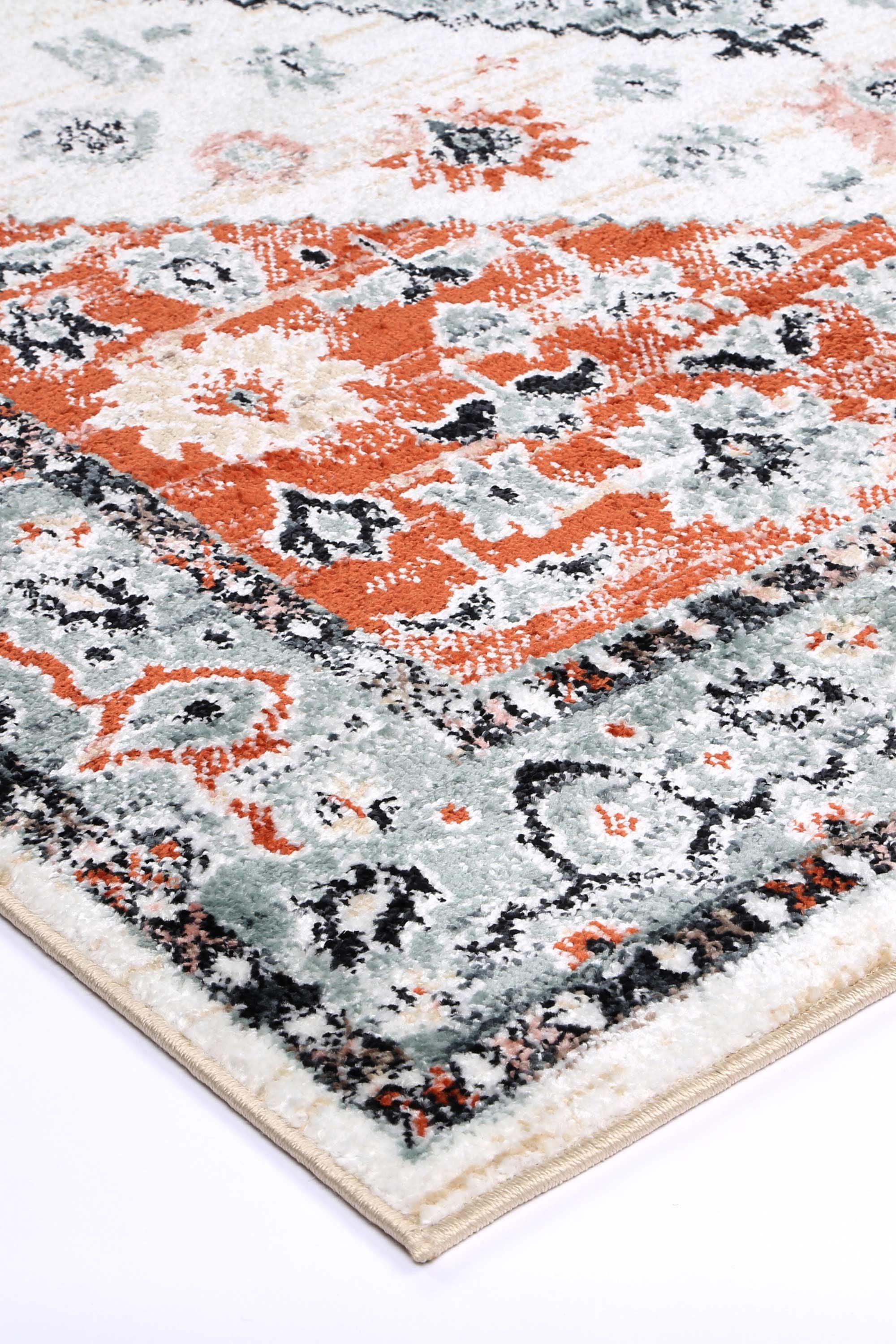 Anatolia Traditional Cream Terracotta Rug measuring 160x230cm, featuring intricate patterns in black, grey, cream, and terracotta colors.