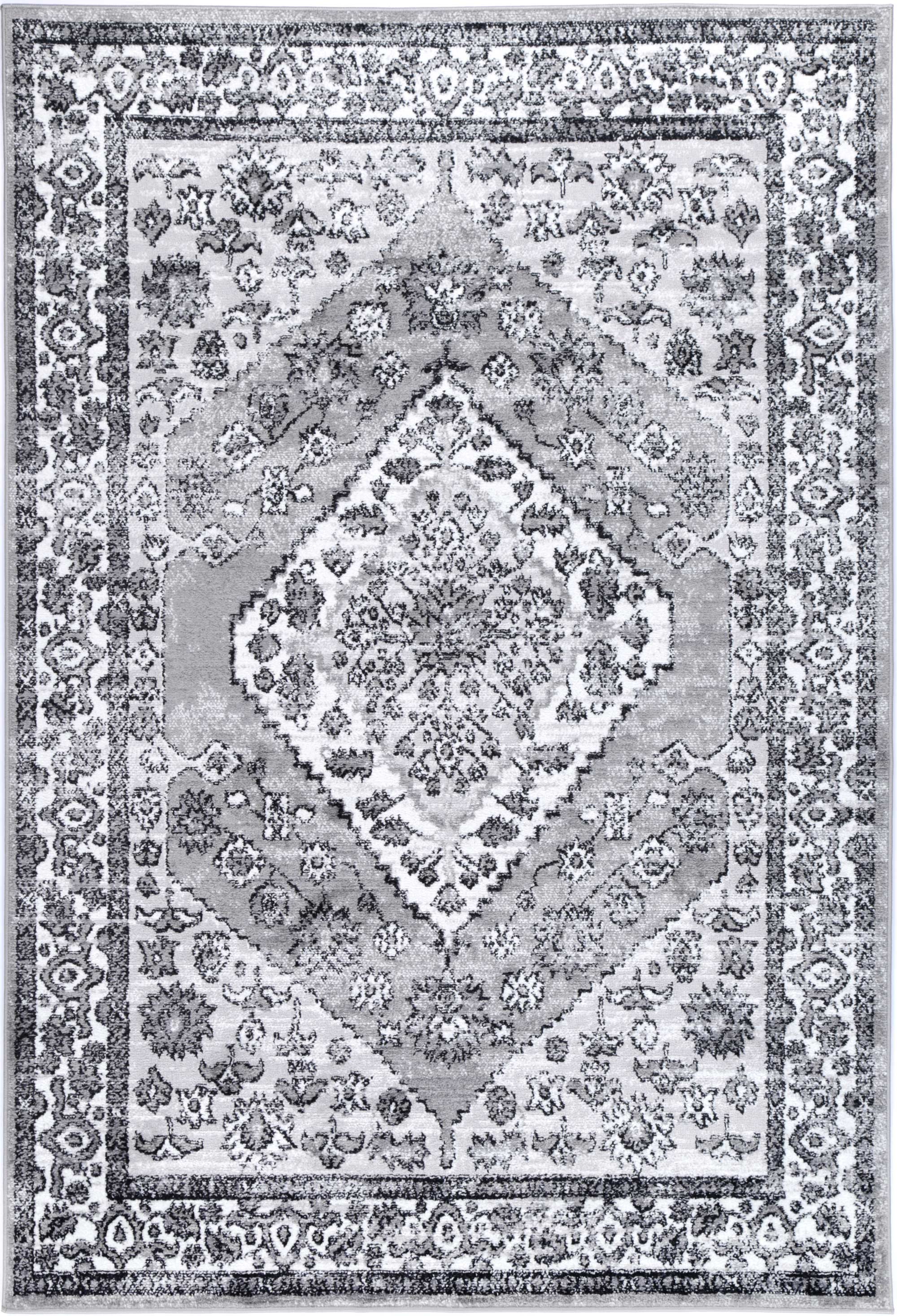 Anatolia Traditional Grey Black Rug 200x290cm featuring a blend of black, grey, cream, and terracotta colors with an antique design.