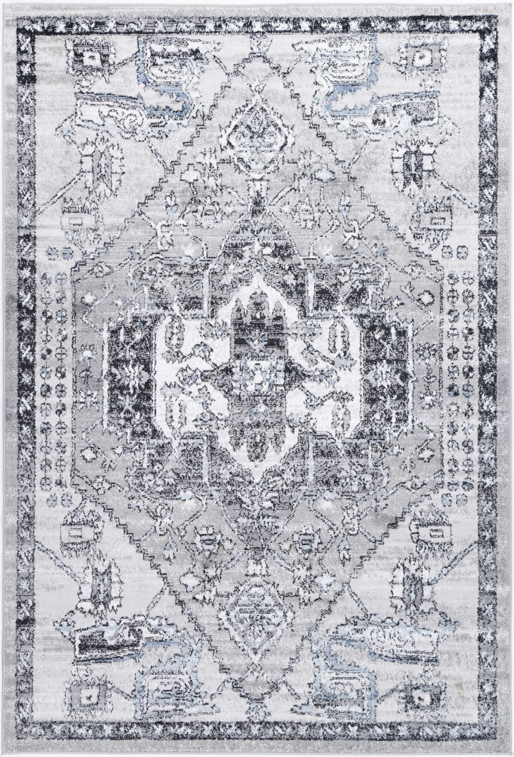 Anatolia Traditional Light Grey Rug measuring 200x290cm, featuring a beautiful antique design with a color palette of black, grey, cream, and terracotta.