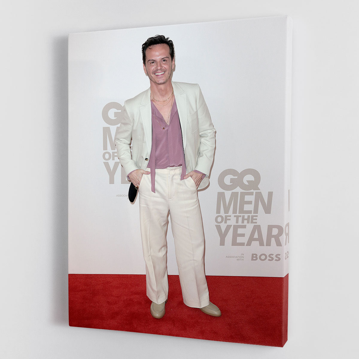 Canvas print or poster of Andrew Scott at GQ Men of the Year awards, showcasing elegance and style.