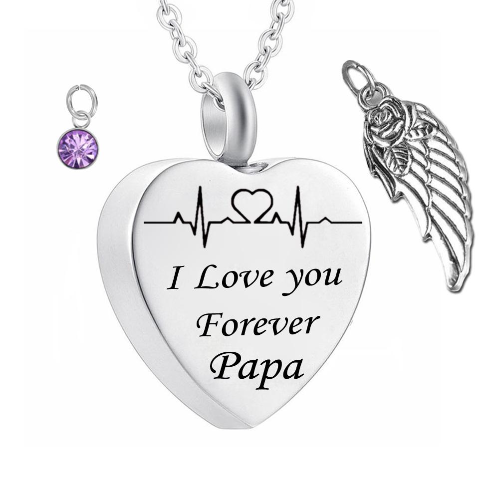 Angel Wing Cremation Necklace with Birthstone Crystal Pendant, crafted from stainless steel, designed to hold ashes.