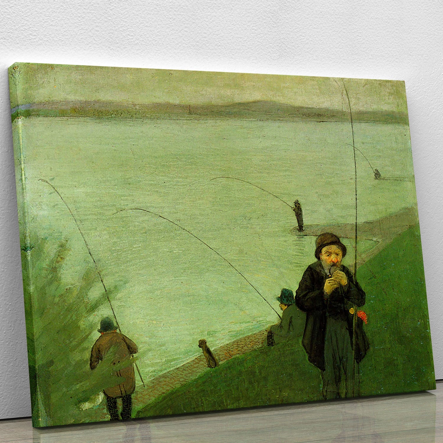 Canvas print or poster of 'Anglers on the Rhine' by Macke, showcasing serene river scene with anglers.