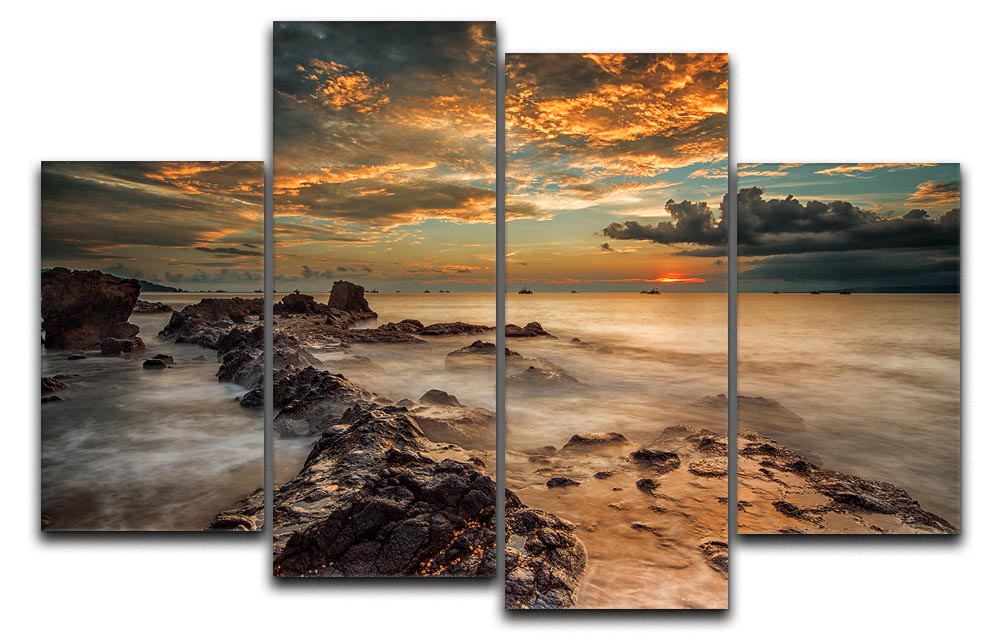 Angry Beach 4 Split Panel Canvas artwork featuring a turbulent beach scene divided into four panels.