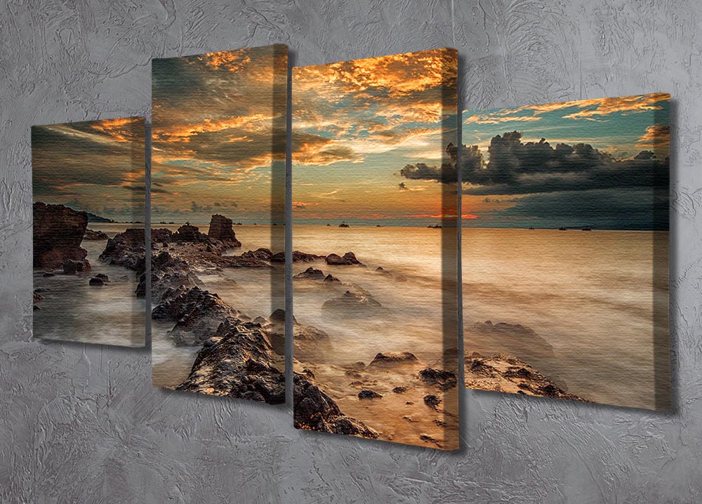 Angry Beach 4 Split Panel Canvas artwork featuring a turbulent beach scene divided into four panels.