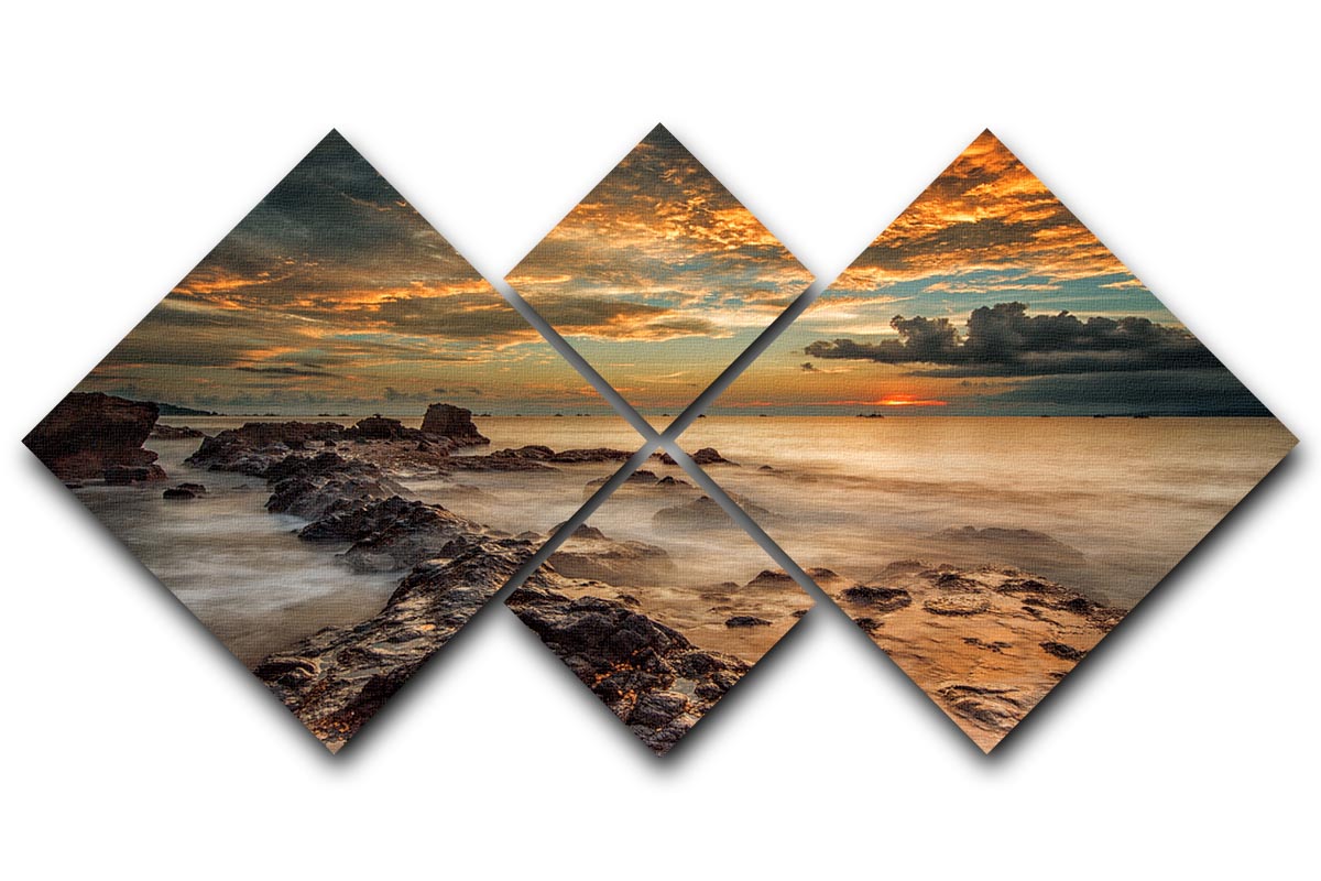 Angry Beach 4 Square Multi Panel Canvas artwork featuring a vibrant beach scene divided into four equal panels, enhancing any room's decor.