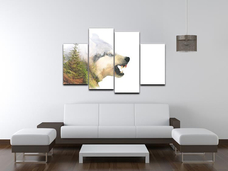 A striking 4-panel canvas artwork featuring an angry Siberian husky dog, showcasing its fierce expression and captivating details.