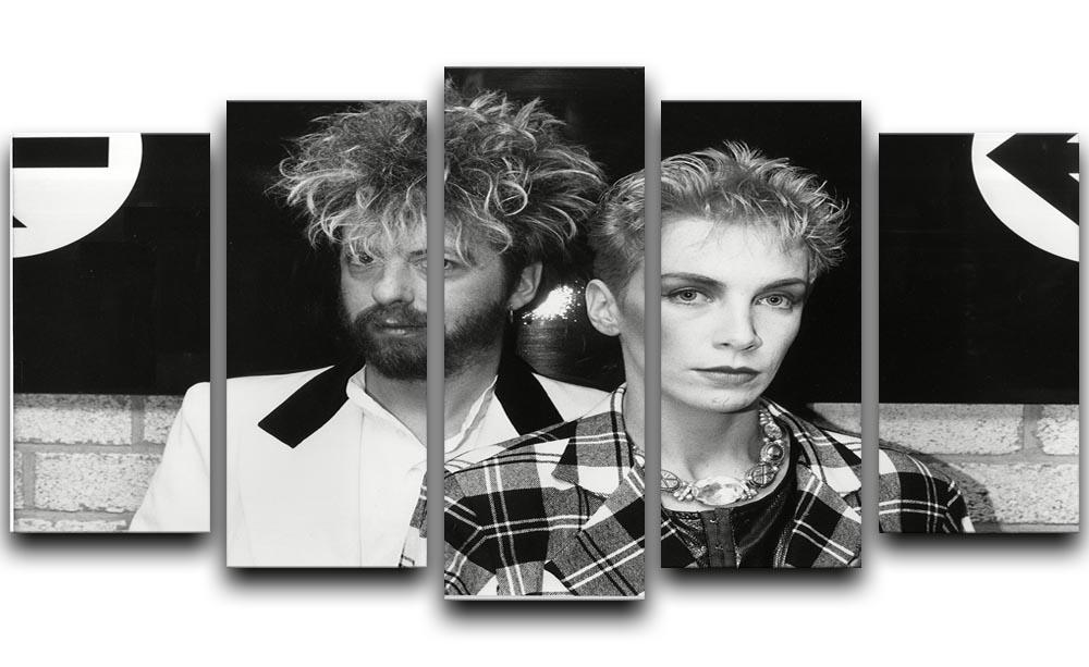A vibrant 5-split panel canvas featuring Annie Lennox and Dave Stewart of The Eurythmics, showcasing their iconic music legacy.