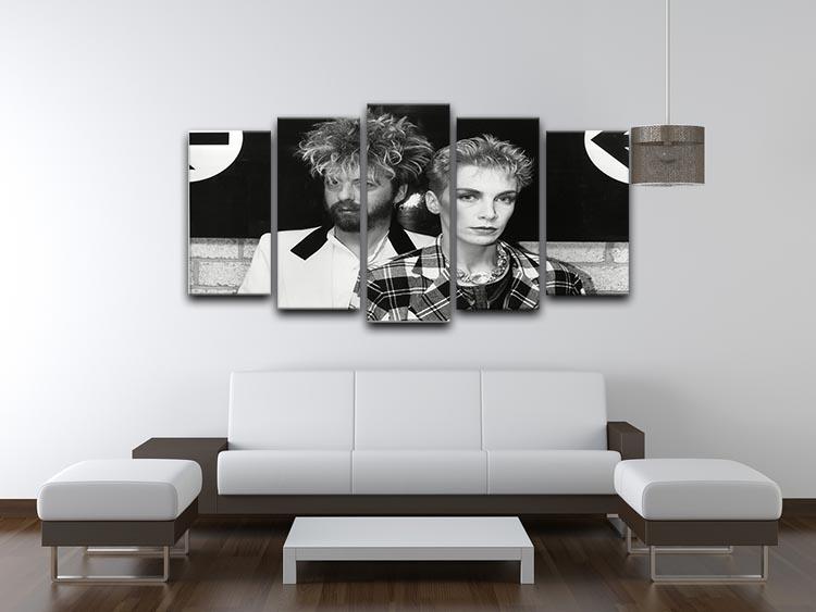 A vibrant 5-split panel canvas featuring Annie Lennox and Dave Stewart of The Eurythmics, showcasing their iconic music legacy.