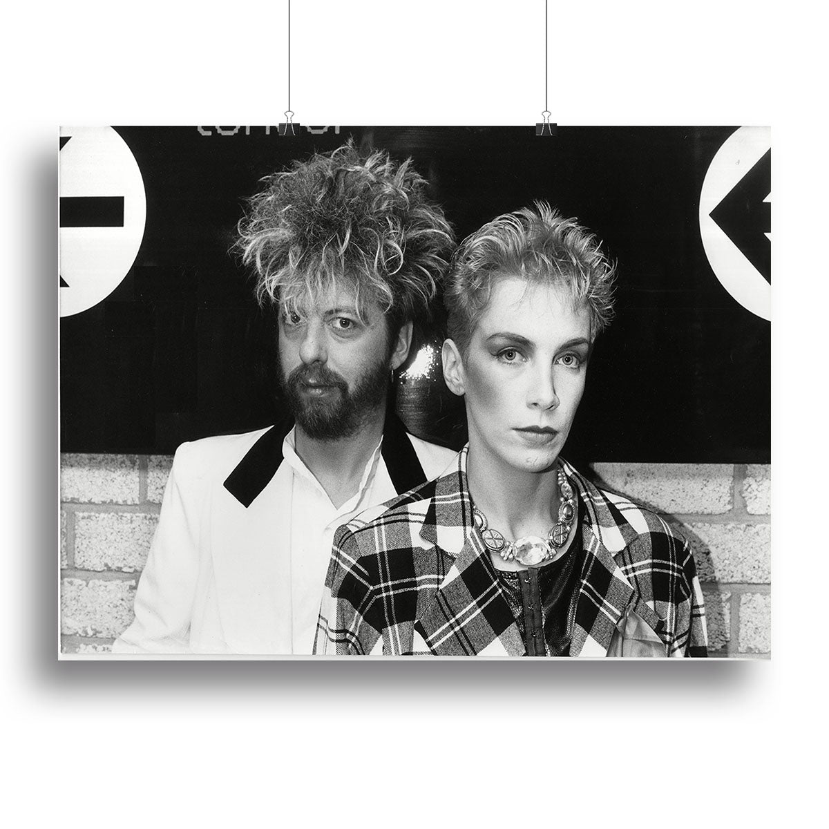 Annie Lennox and Dave Stewart Eurythmics canvas print featuring vibrant colors and iconic imagery, perfect for home or office decor.