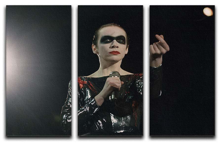 Annie Lennox in concert 3-panel canvas print showcasing vibrant colors and detailed imagery, perfect for home decor.