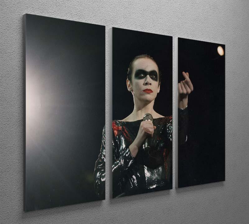 Annie Lennox in concert 3-panel canvas print showcasing vibrant colors and detailed imagery, perfect for home decor.