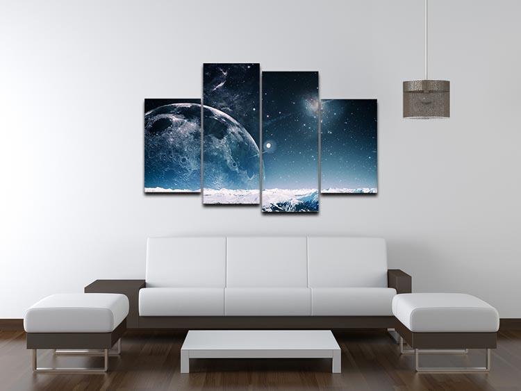 Another World Landscape 4 Split Panel Canvas showcasing a vibrant landscape divided into four equal sections, enhancing wall decor.
