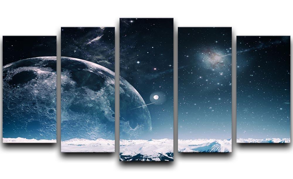 Another World Landscape 5 Split Panel Canvas artwork featuring a stunning landscape divided into five panels, creating depth and visual interest.