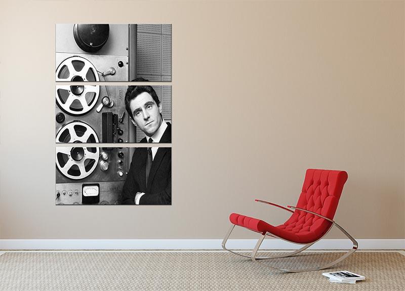 A stunning 3-panel canvas print featuring Anthony Newley in a recording studio, showcasing vibrant colors and artistic design.