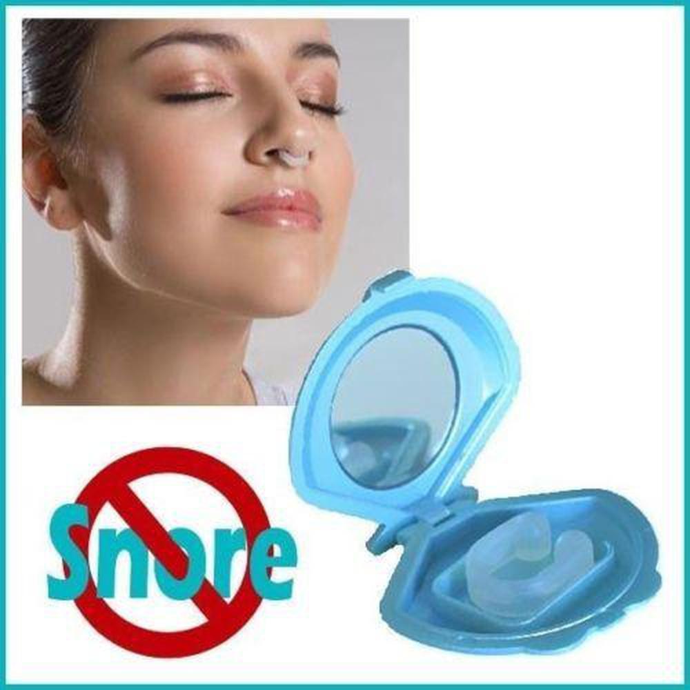 Silicone anti-snoring nose clip with protective case, designed for better sleep and breathing.