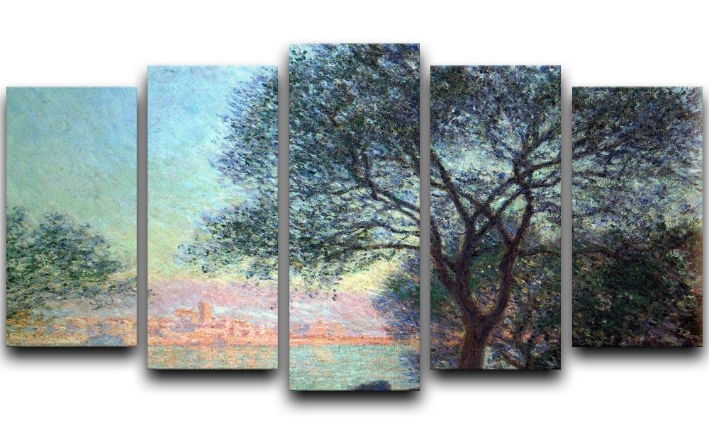 A beautiful 5 split panel canvas artwork depicting Antibes seen from La Salis by Monet, showcasing vibrant colors and intricate details.