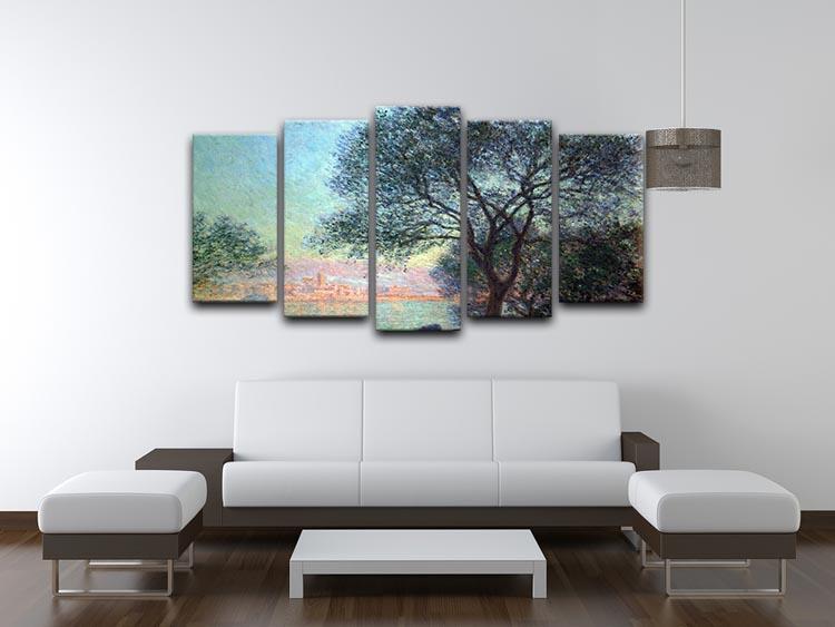 A beautiful 5 split panel canvas artwork depicting Antibes seen from La Salis by Monet, showcasing vibrant colors and intricate details.
