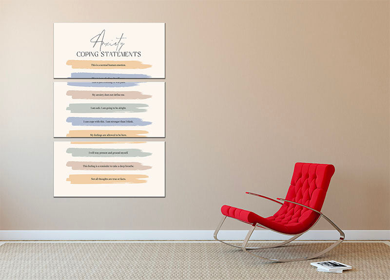 Anxietycope 3 Split Panel Canvas Print featuring vibrant colors and modern design, perfect for home or office decor.