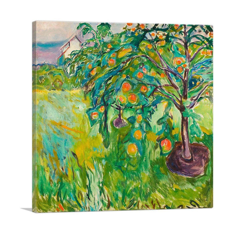 A beautiful canvas print of an apple tree, showcasing vibrant colors and intricate details, perfect for home decor.