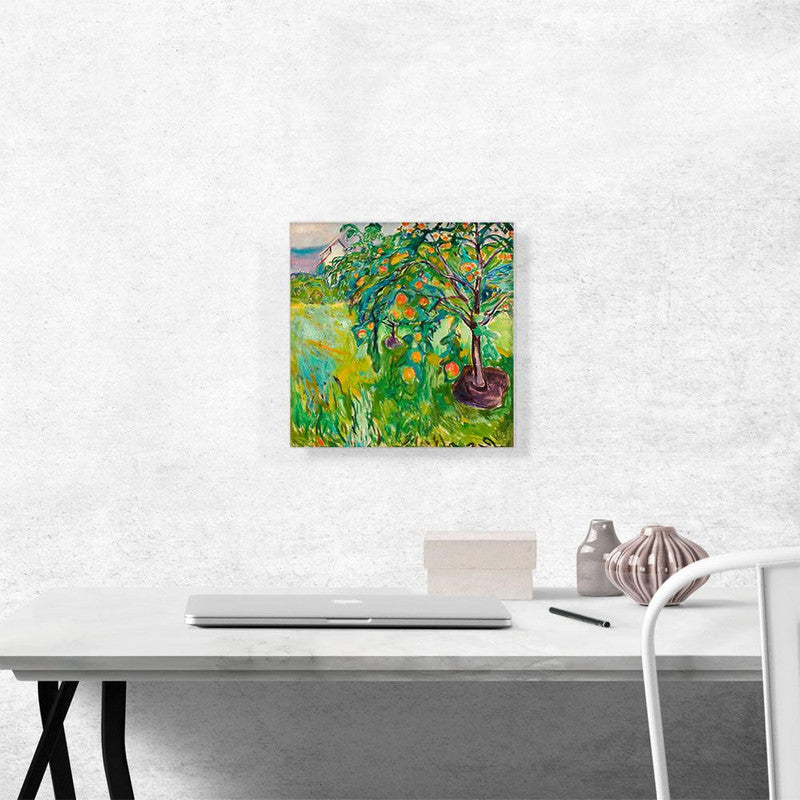 A beautiful canvas print of an apple tree, showcasing vibrant colors and intricate details, perfect for home decor.