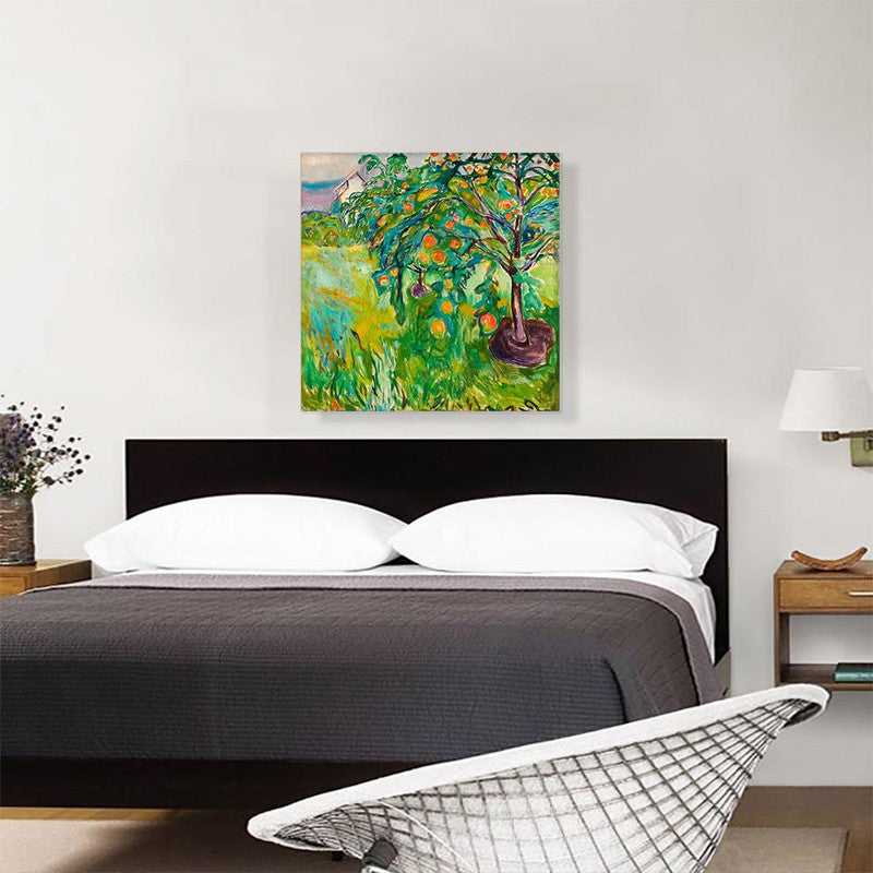 A beautiful canvas print of an apple tree, showcasing vibrant colors and intricate details, perfect for home decor.