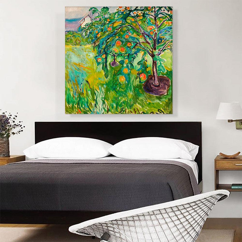 A beautiful canvas print of an apple tree, showcasing vibrant colors and intricate details, perfect for home decor.