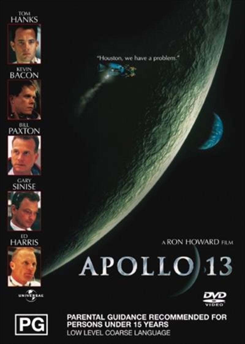Apollo 13 DVD cover featuring Tom Hanks and space imagery, showcasing the gripping story of survival in space.