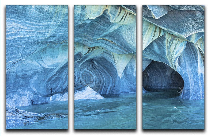 Aqua Marble Landscape 3 Split Panel Canvas Print showcasing elegant marble design in soothing aqua tones, perfect for modern decor.