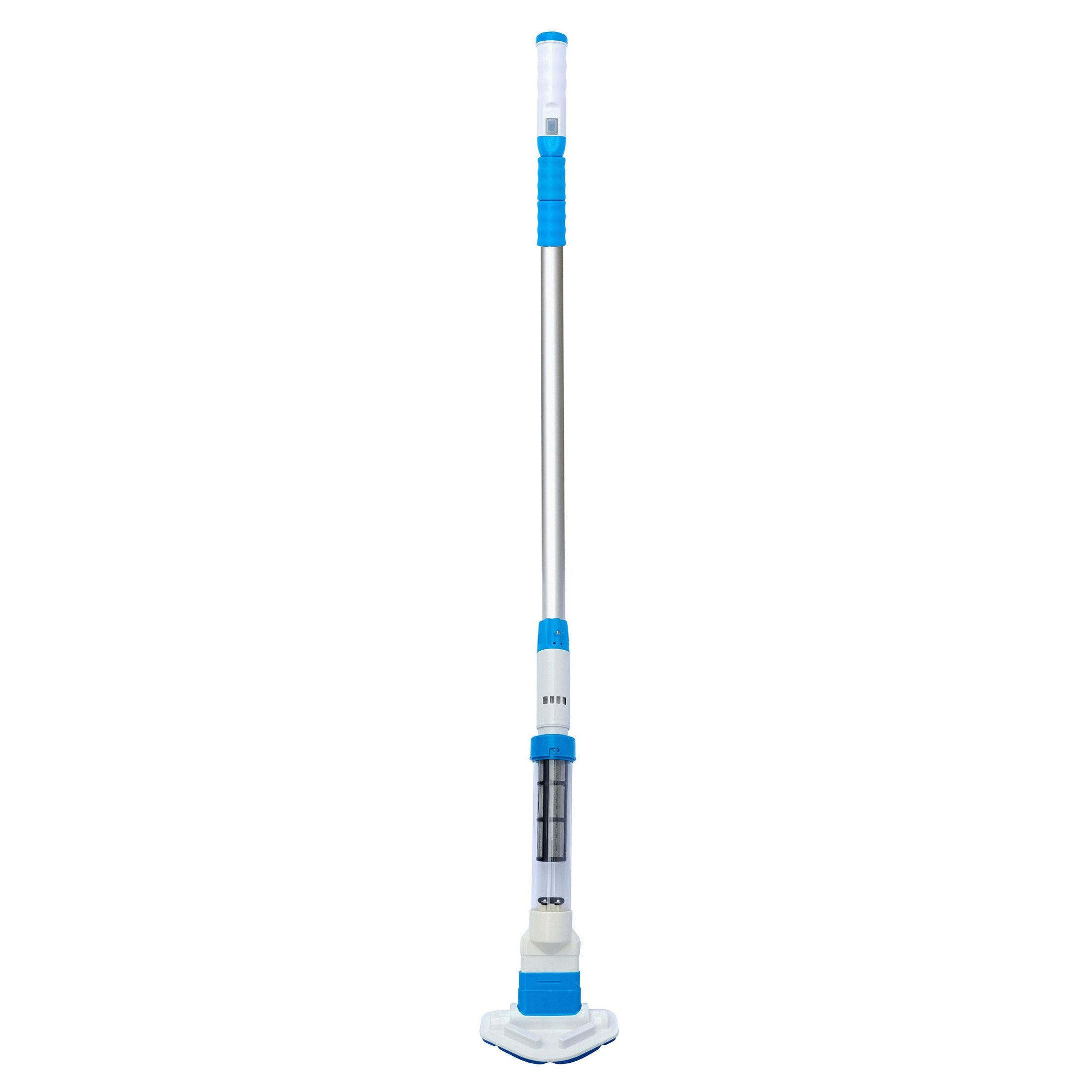 Aquajack 127 Portable Rechargeable Spa and Pool Vacuum Cleaner with two vacuum heads and telescoping handle.
