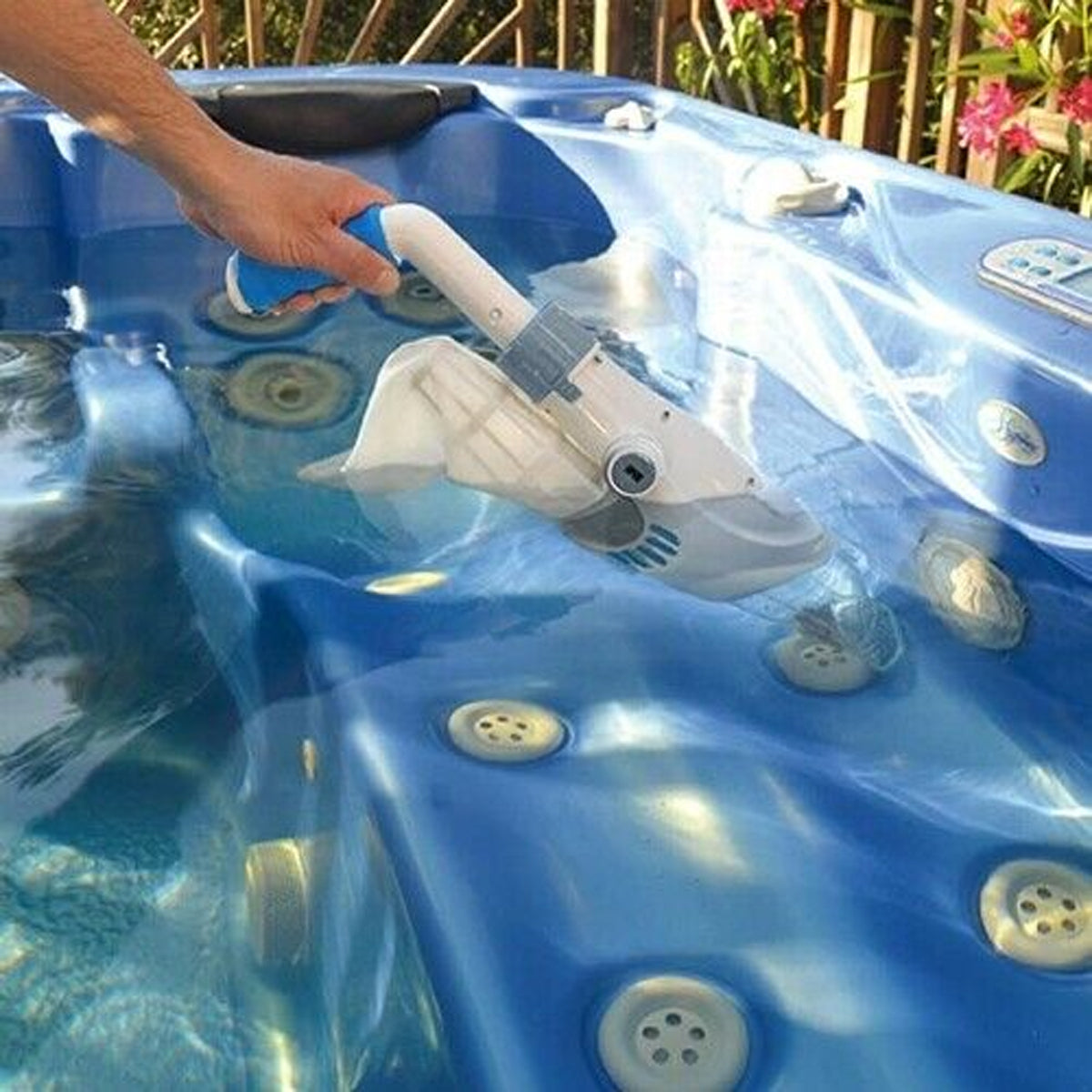 Aquajack 211 Cordless Rechargeable Spa and Pool Vacuum Cleaner with wide suction head and rechargeable battery.
