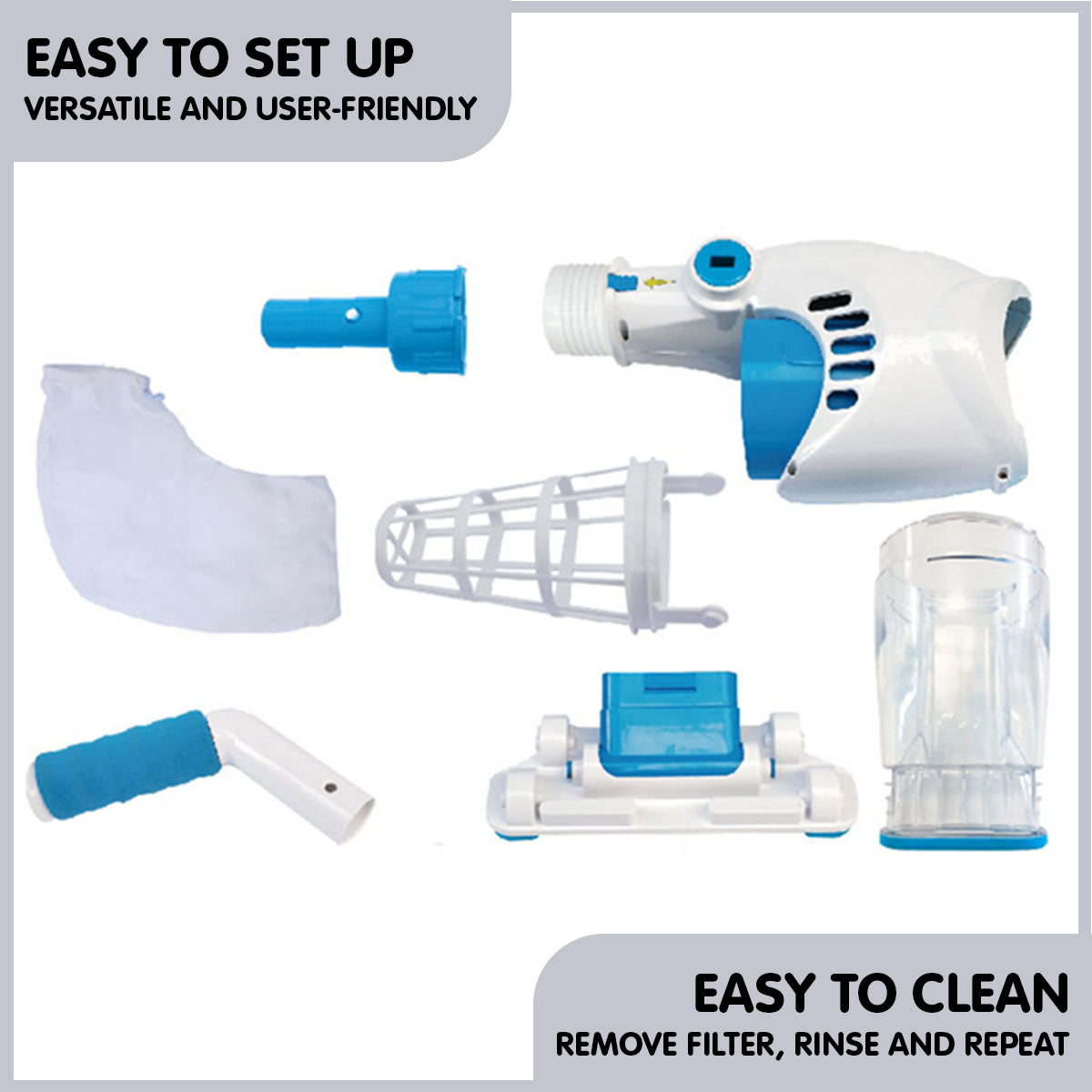 Aquajack 211 Cordless Rechargeable Spa and Pool Vacuum Cleaner with wide suction head and rechargeable battery.