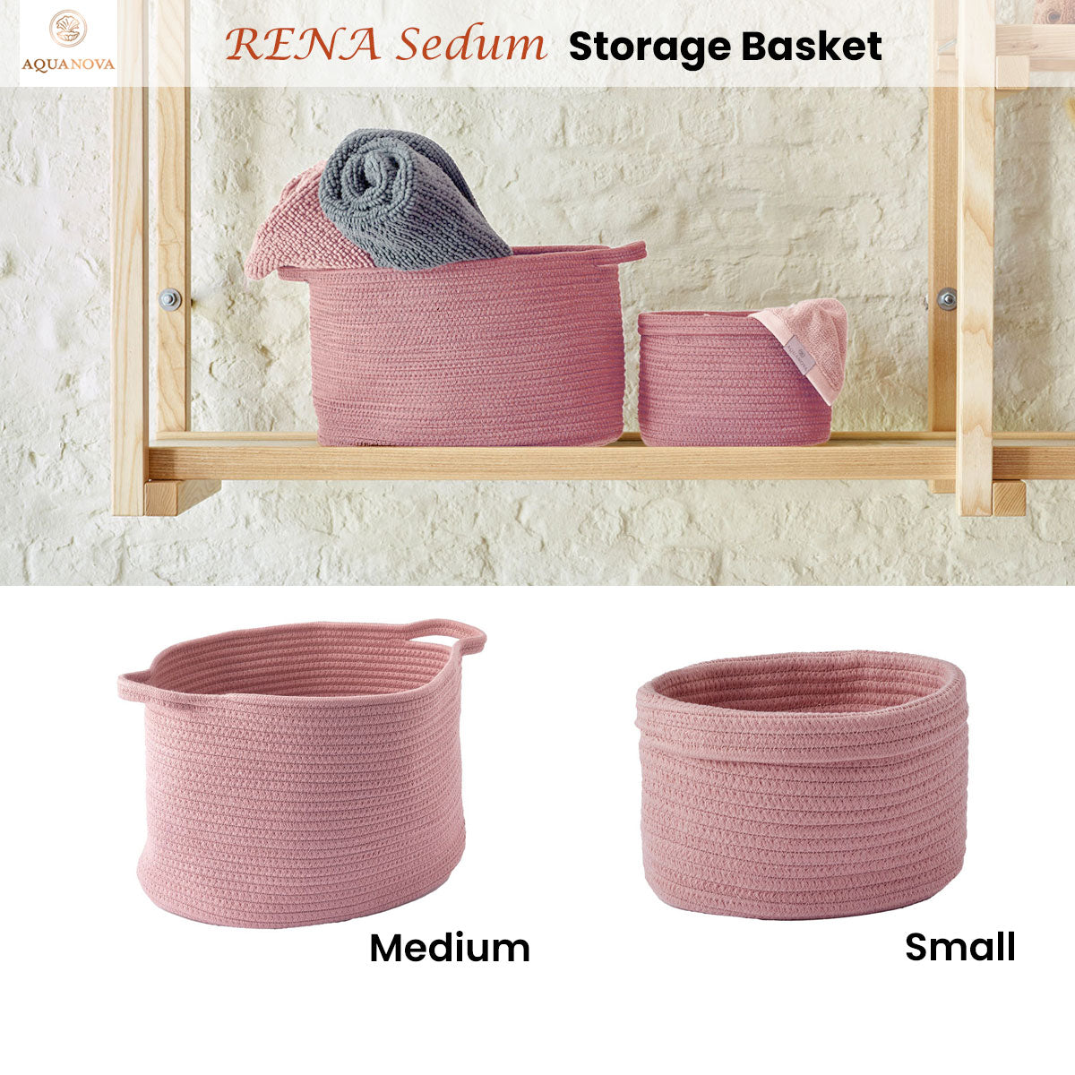 Aquanova RENA Sedum Storage Basket Small in soft color hue with textured design, perfect for bathroom storage.